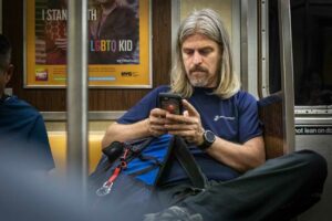 Man on the Metro from Brooklyn to Manhattan